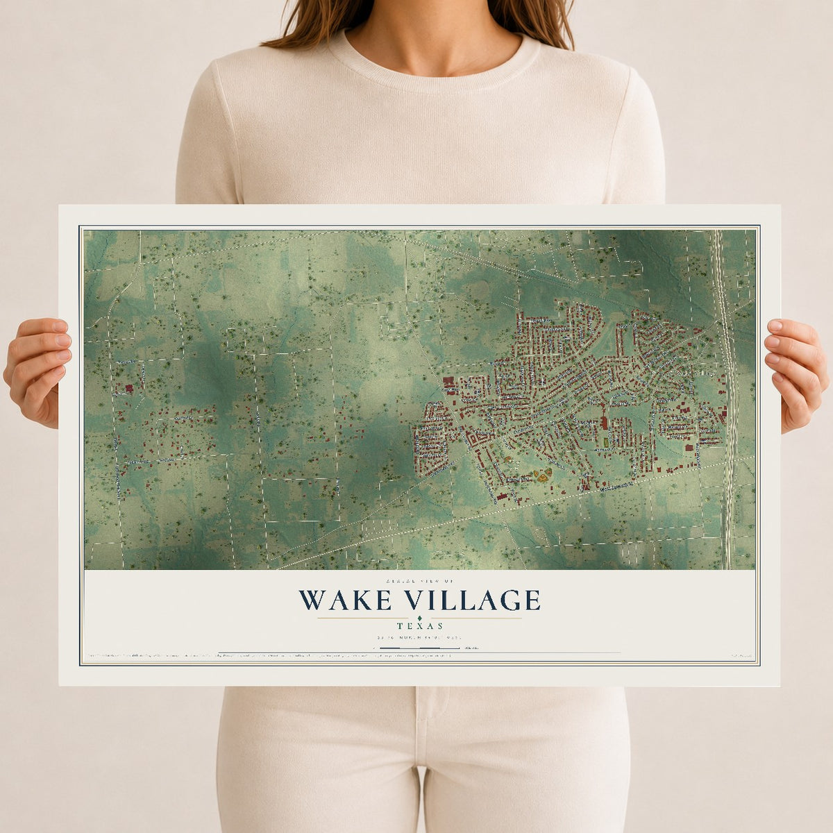 Map of Wake Village, Texas, 12 x 18 inch unframed archival matte print