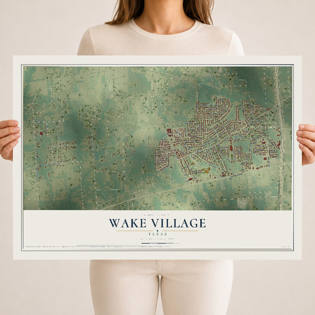 Map of Wake Village, Texas, 18 x 24 inch unframed archival matte print