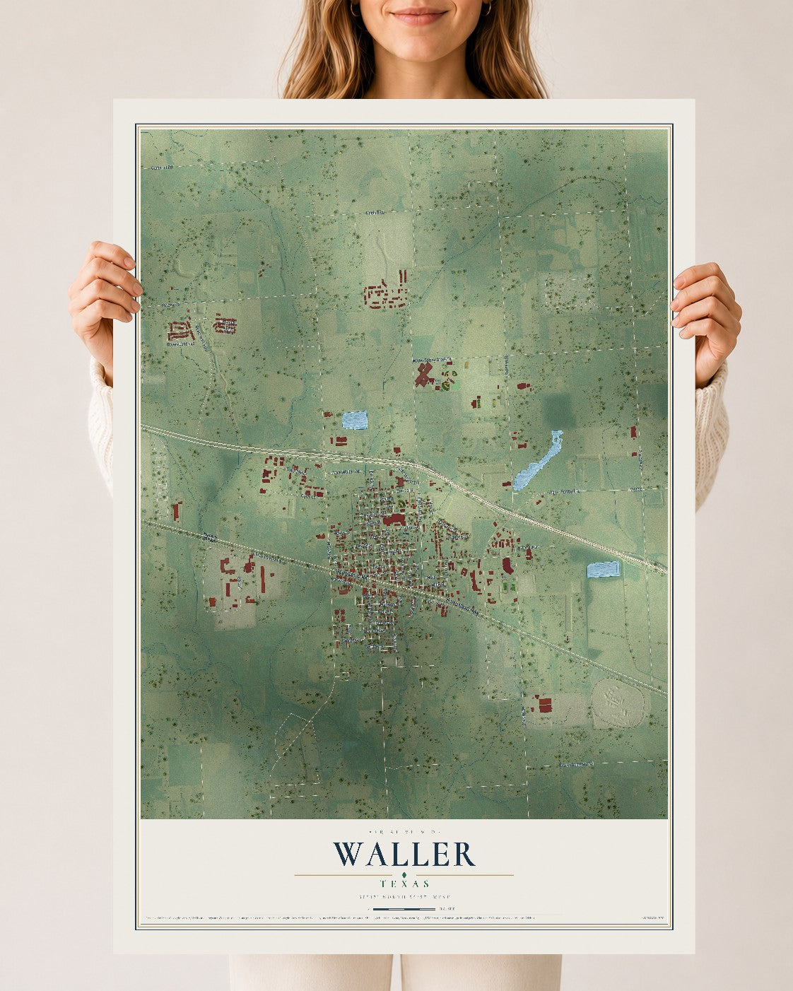 Map of Waller, Texas, 24 x 36 inch unframed archival matte print