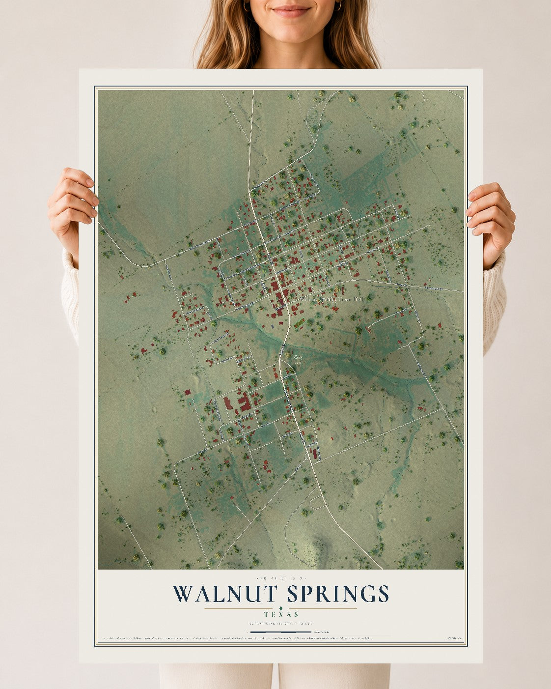 Map of Walnut Springs, Texas, 24 x 36 inch unframed archival matte print