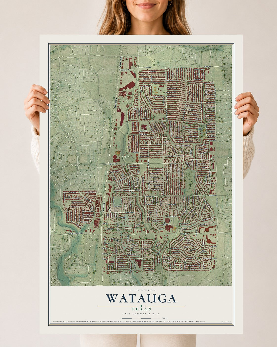 Map of Watauga, Texas, 24 x 36 inch unframed archival matte print