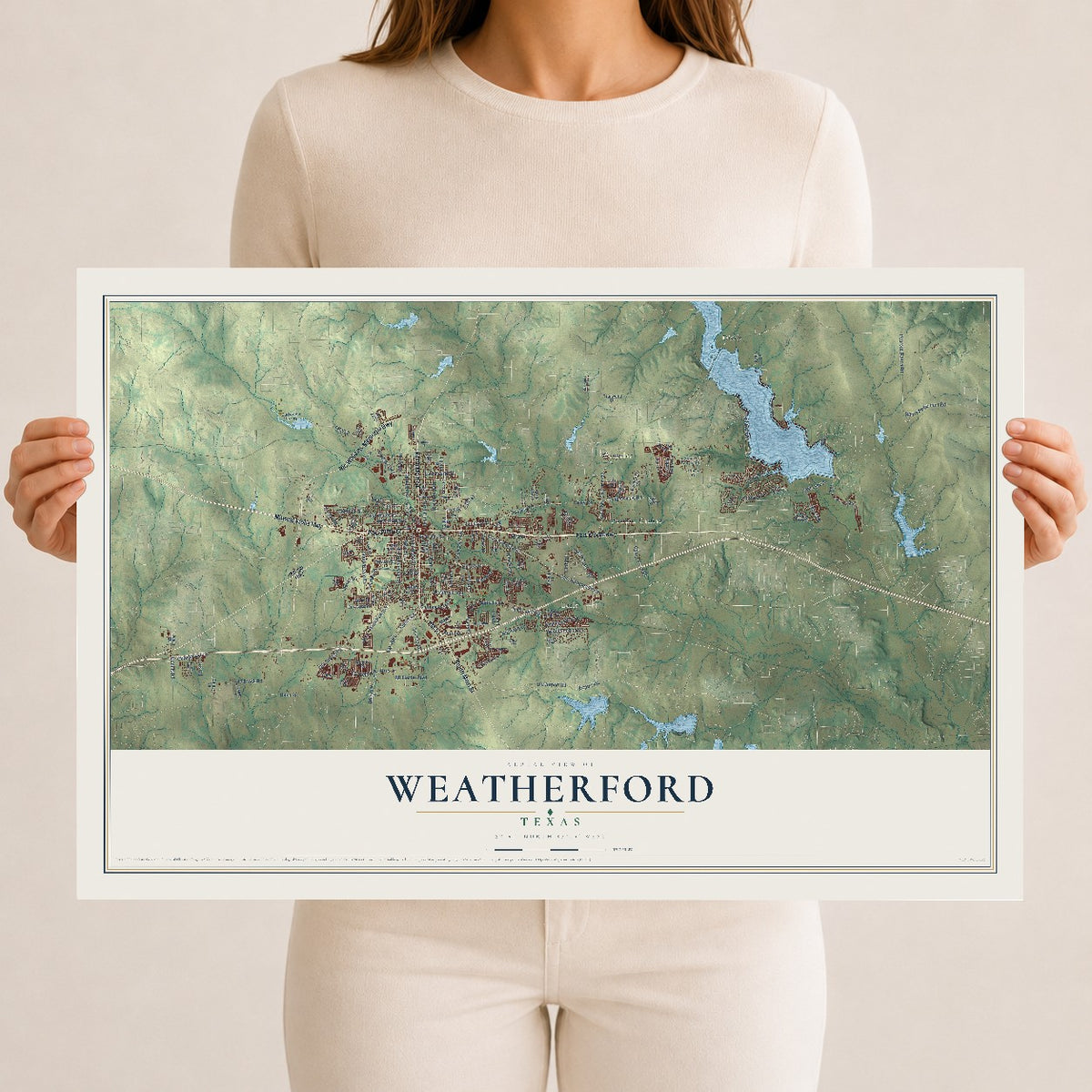 Map of Weatherford, Texas, 12 x 18 inch unframed archival matte print