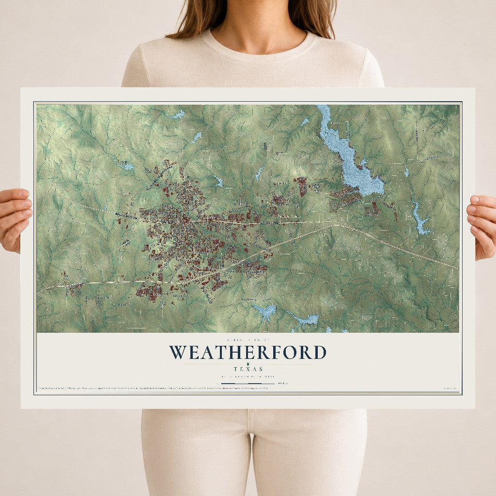 Map of Weatherford, Texas, 18 x 24 inch unframed archival matte print