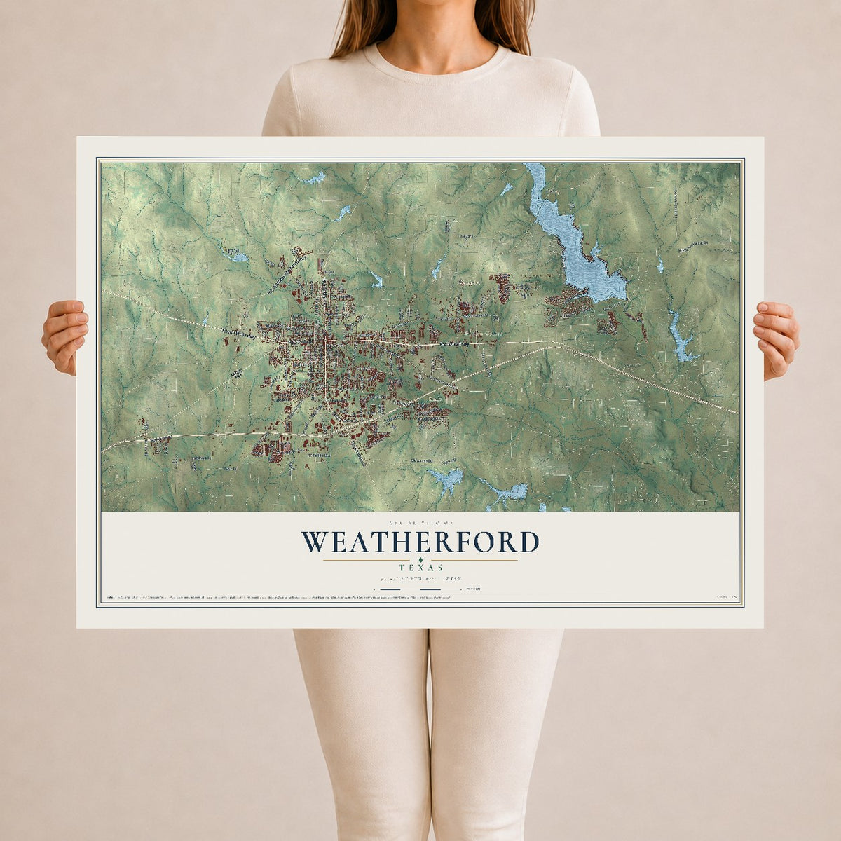 Map of Weatherford, Texas, 24 x 36 inch unframed archival matte print