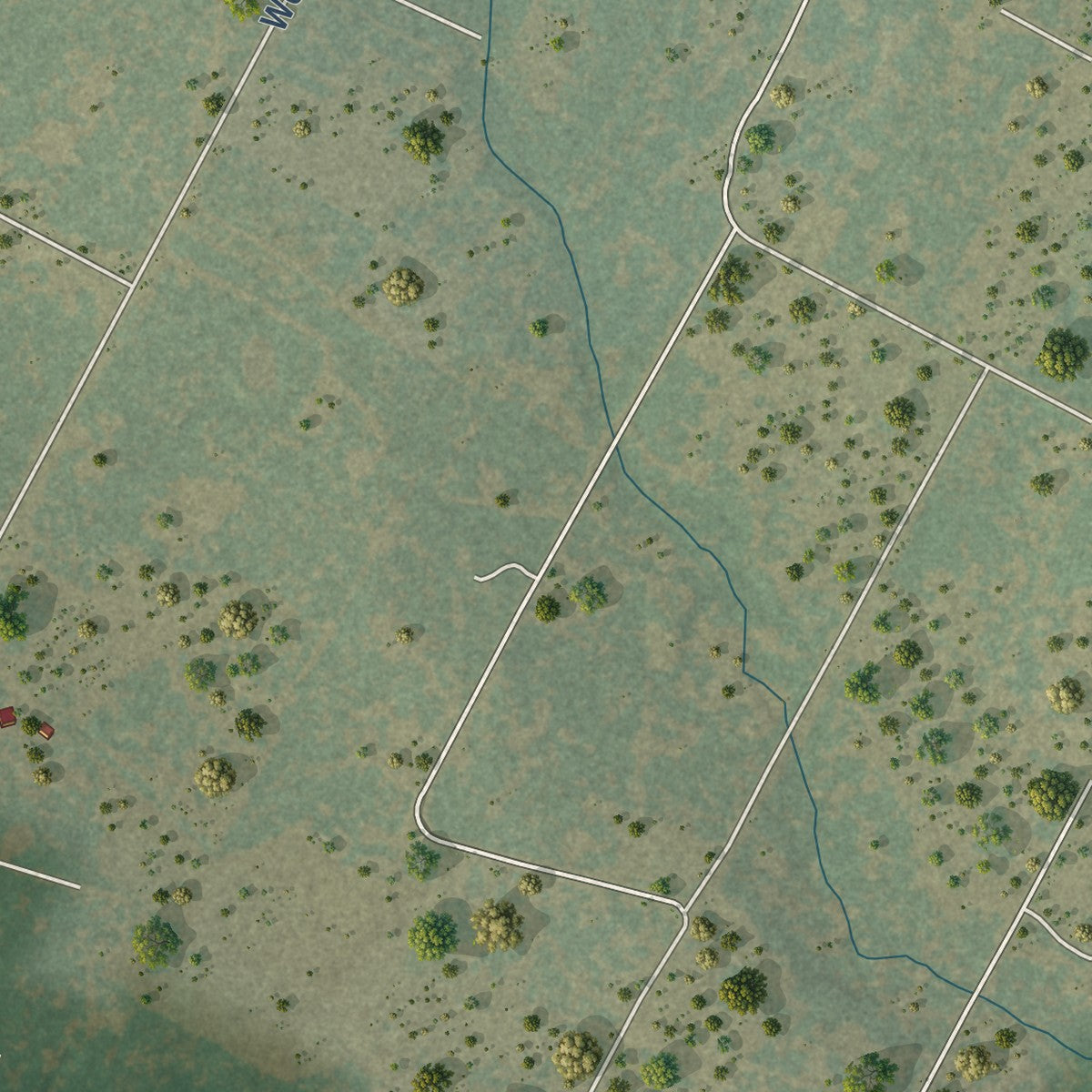 Close-up of the map of Webberville, Texas print showing street and building detail