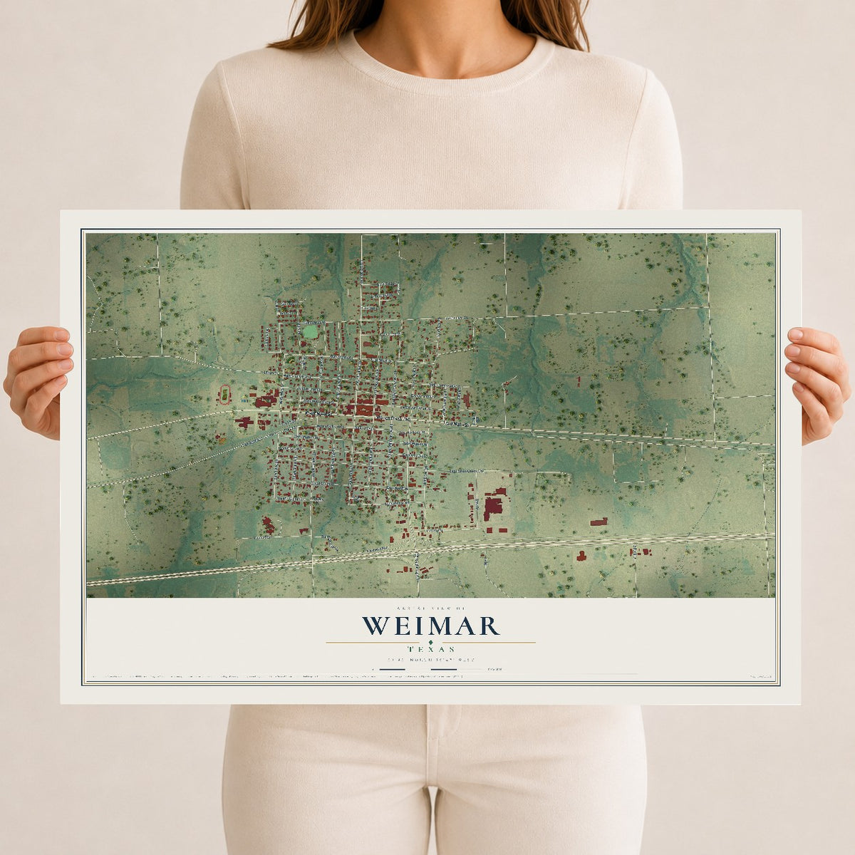 Map of Weimar, Texas, 12 x 18 inch unframed archival matte print