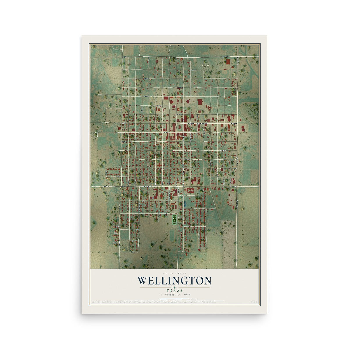 Map of Wellington, Texas, 12 x 18 inch unframed archival matte print