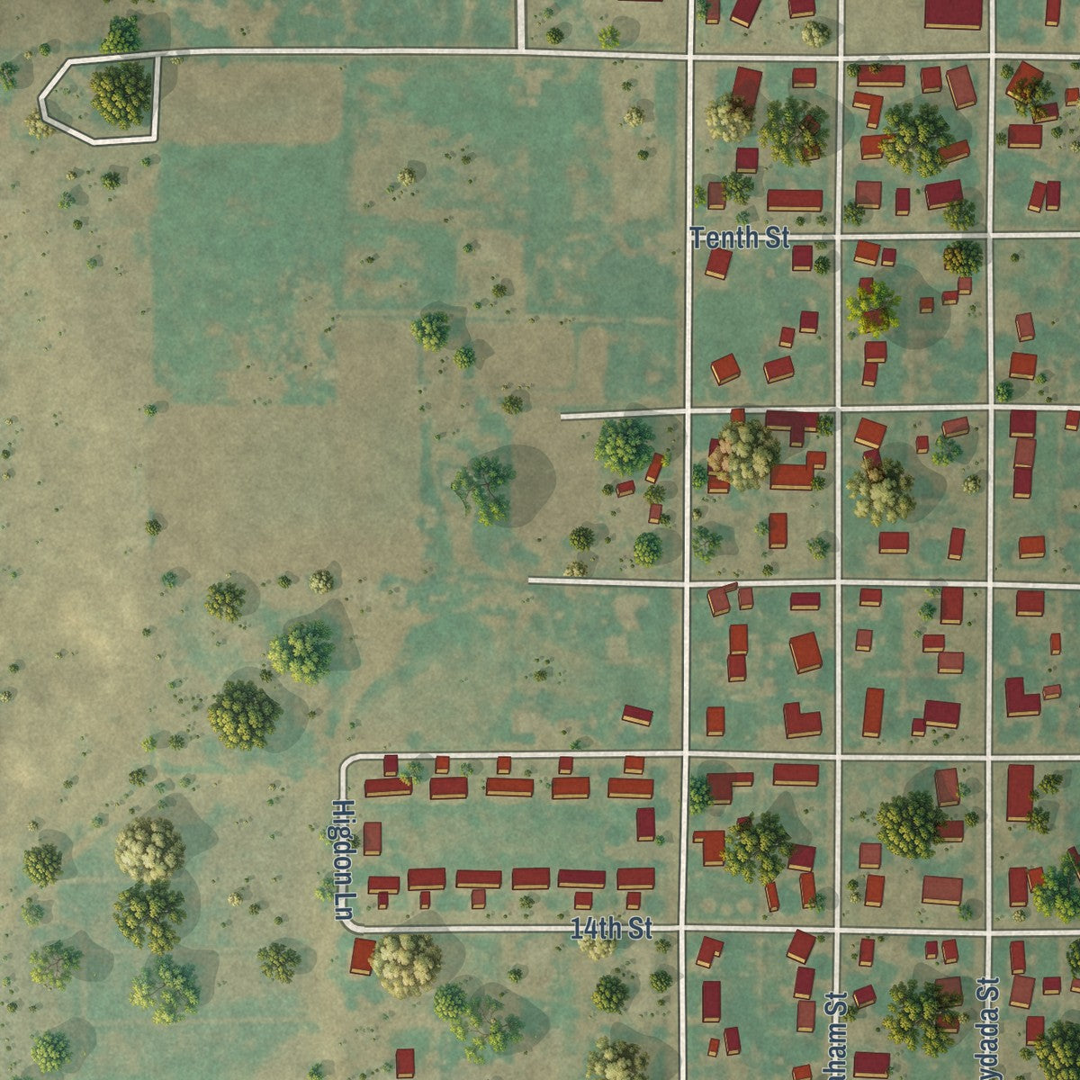 Second close-up of the map of Wellington, Texas print showing more streets and buildings