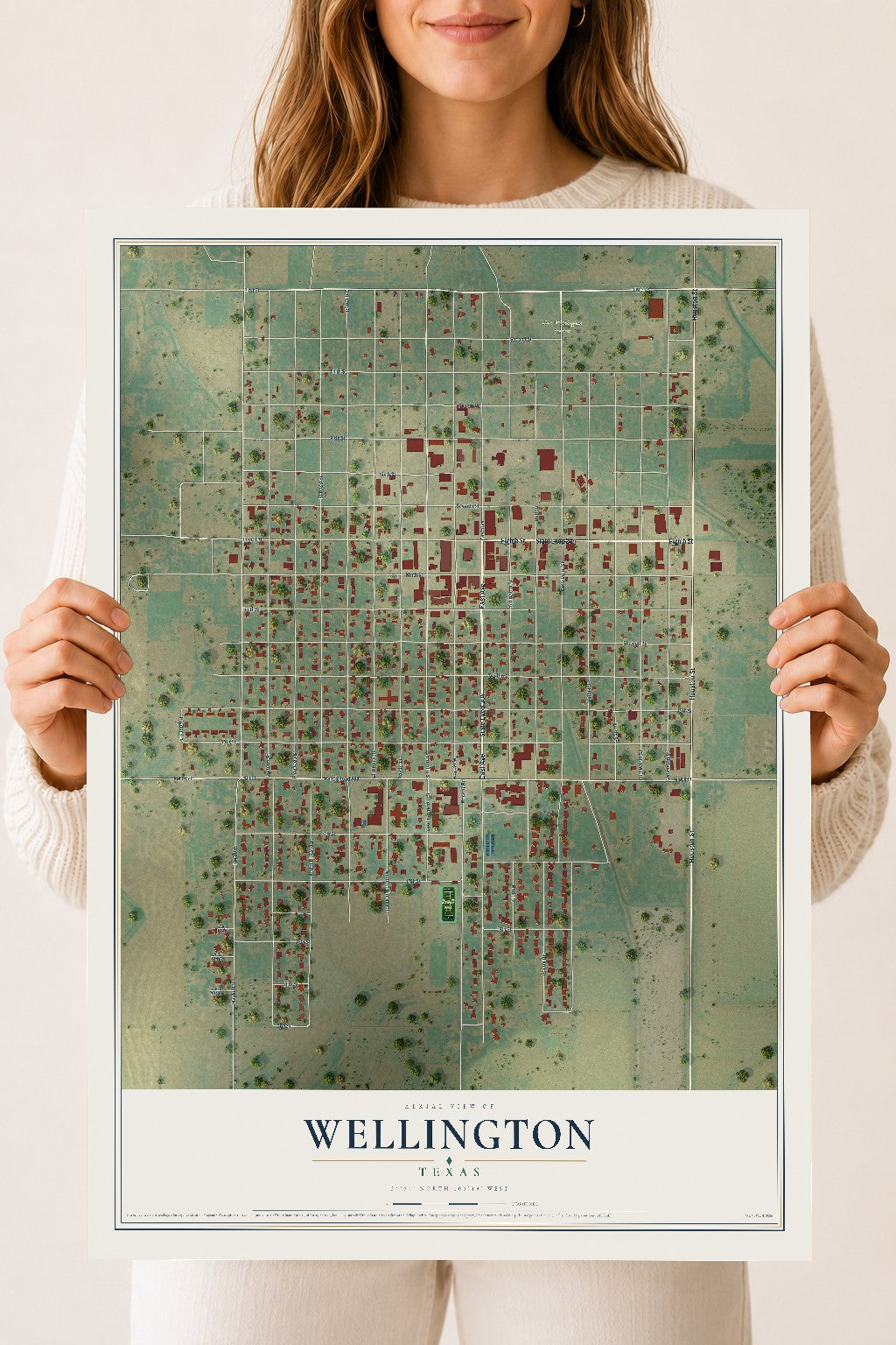 Map of Wellington, Texas, 18 x 24 inch unframed archival matte print