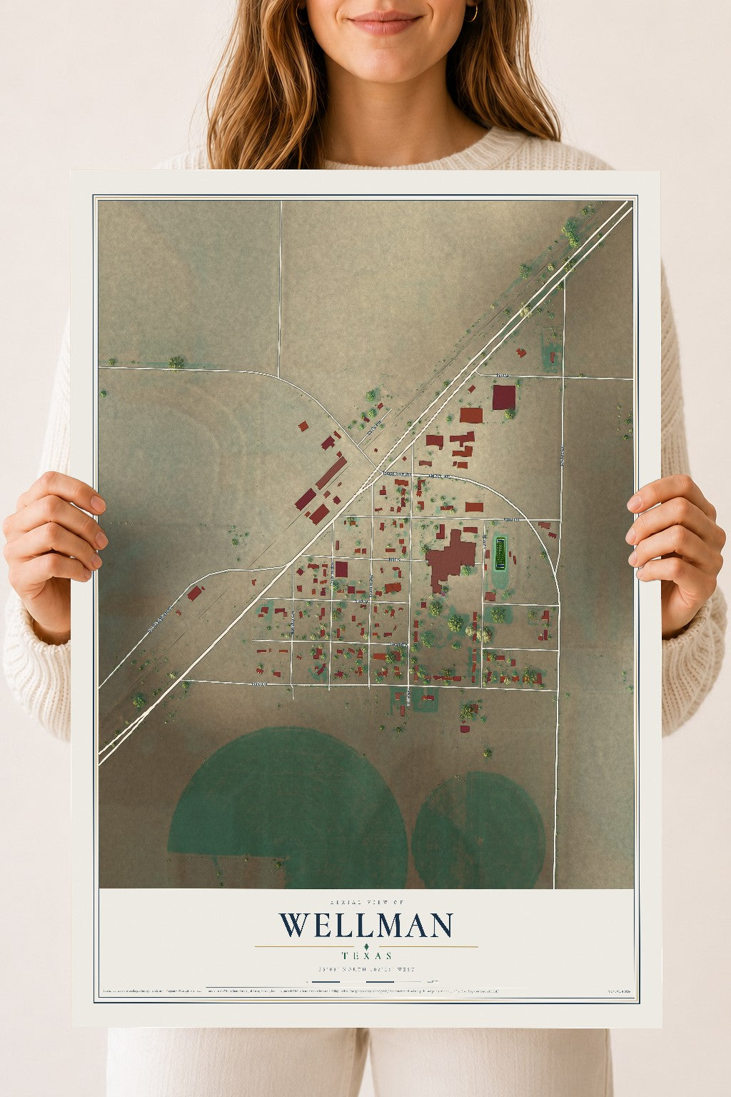 Map of Wellman, Texas, 18 x 24 inch unframed archival matte print