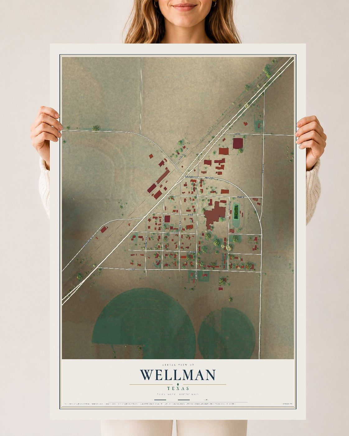 Map of Wellman, Texas, 24 x 36 inch unframed archival matte print