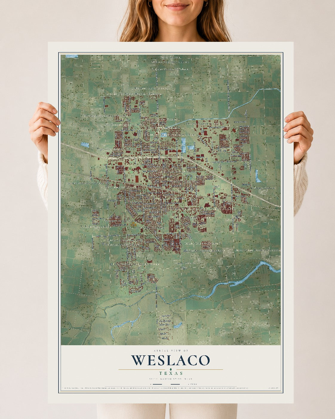 Map of Weslaco, Texas, 24 x 36 inch unframed archival matte print