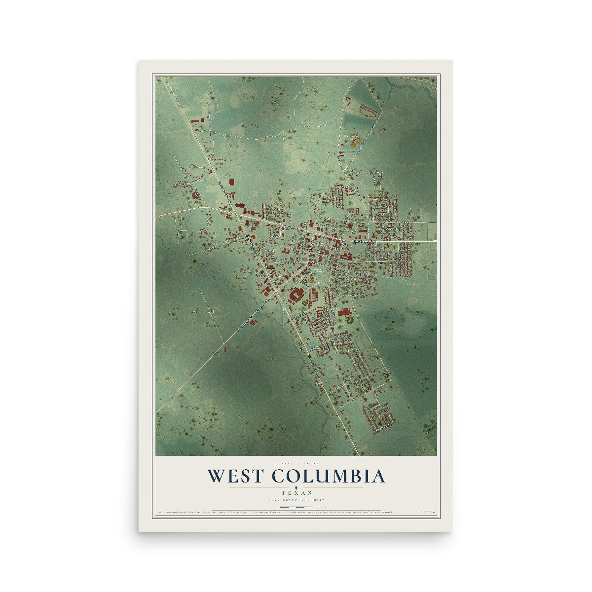 Map of West Columbia, Texas, 12 x 18 inch unframed archival matte print