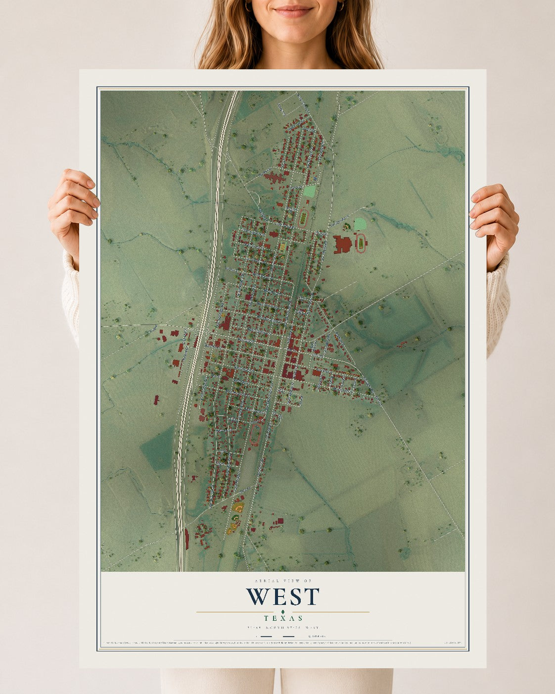 Map of West, Texas, 24 x 36 inch unframed archival matte print