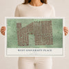 Map of West University Place, Texas, 12 x 18 inch unframed archival matte print