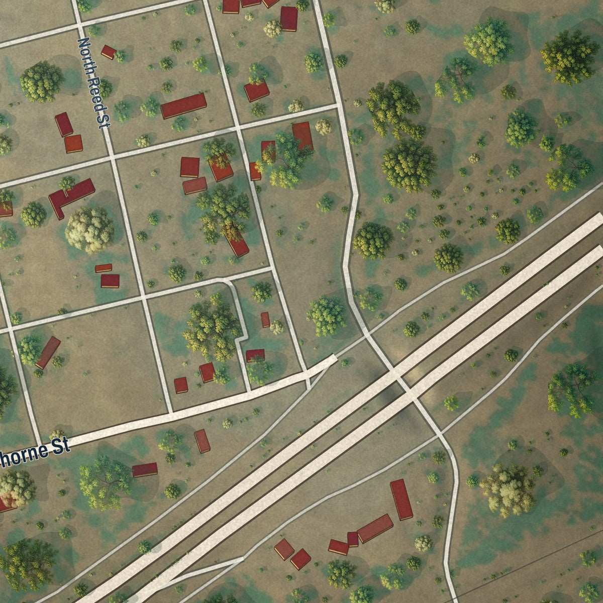 Second close-up of the map of Westbrook, Texas print showing more streets and buildings