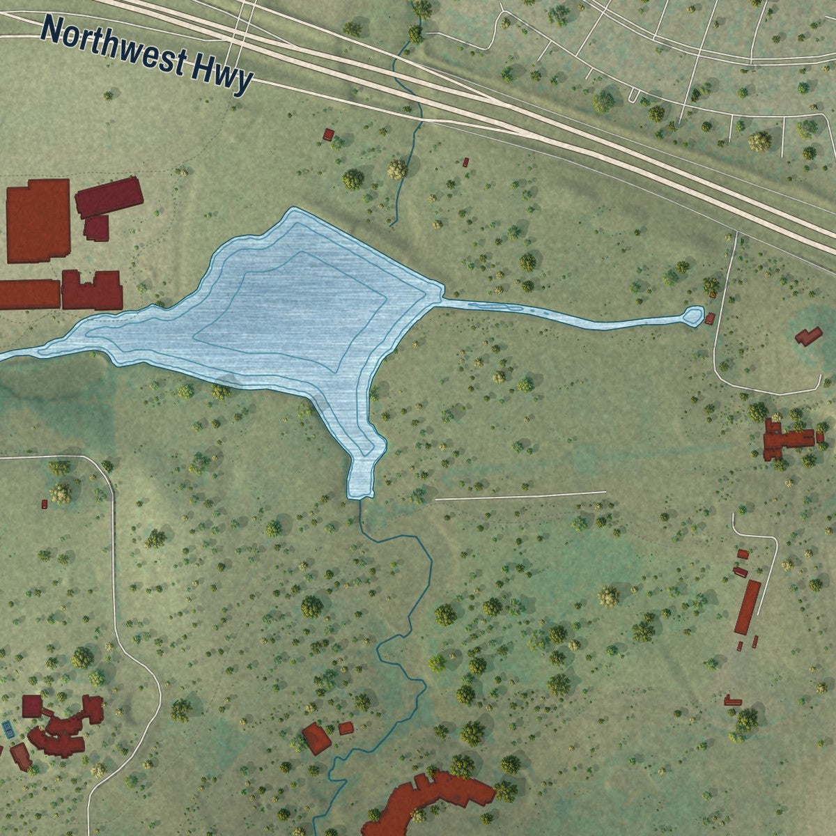 Second close-up of the map of Westlake, Texas print showing more streets and buildings