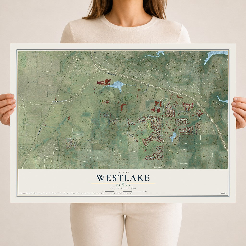 Map of Westlake, Texas, 18 x 24 inch unframed archival matte print