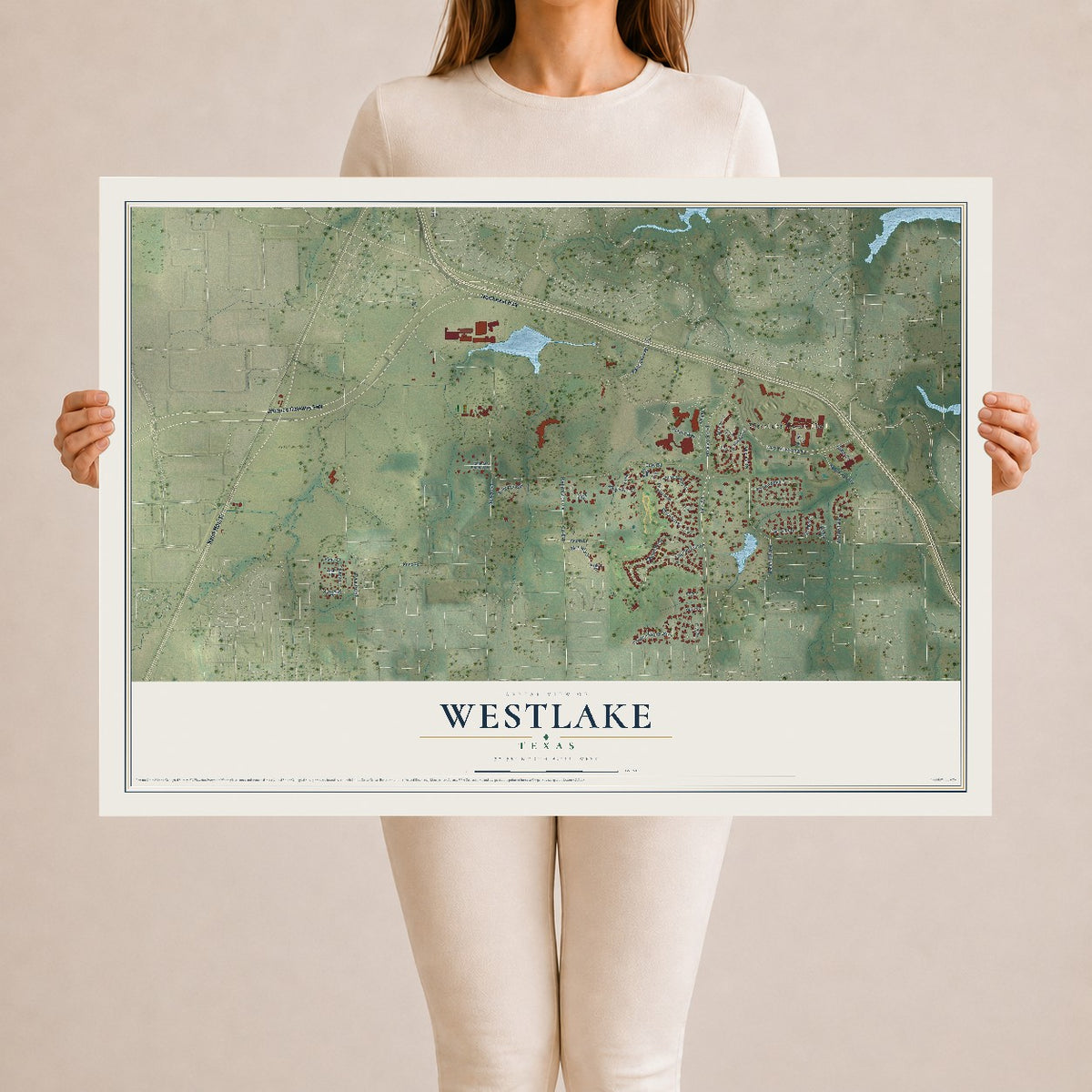 Map of Westlake, Texas, 24 x 36 inch unframed archival matte print