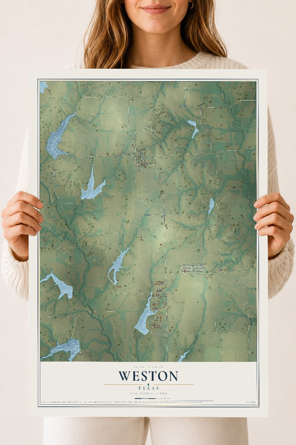 Map of Weston, Texas, 18 x 24 inch unframed archival matte print
