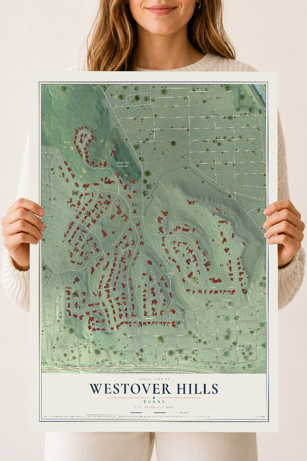 Map of Westover Hills, Texas, 18 x 24 inch unframed archival matte print