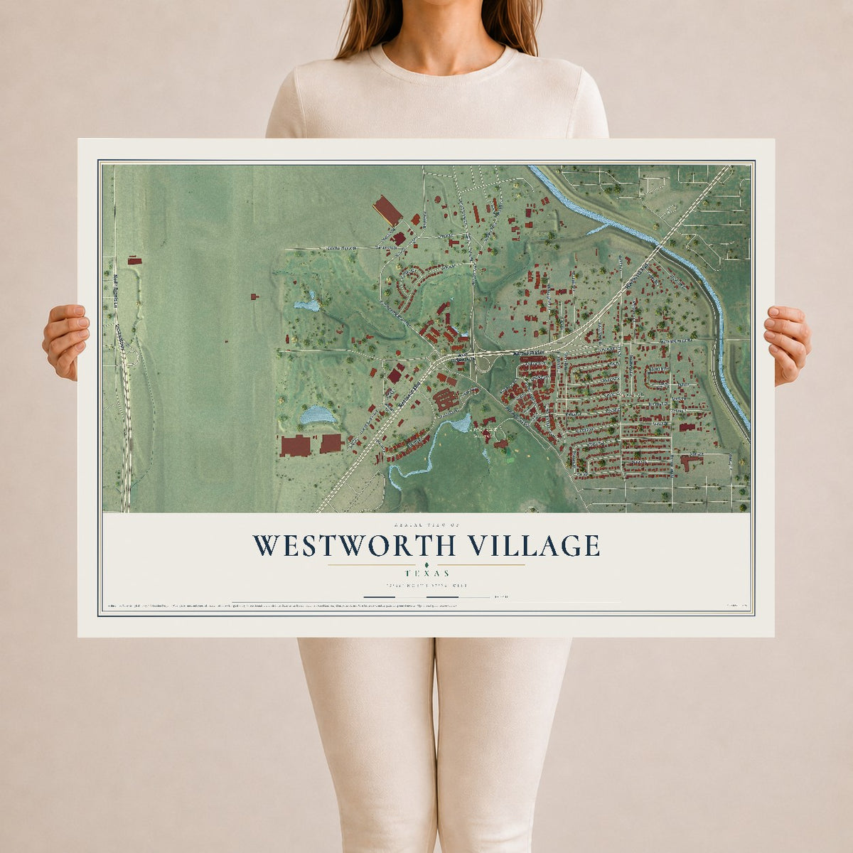 Map of Westworth Village, Texas, 24 x 36 inch unframed archival matte print