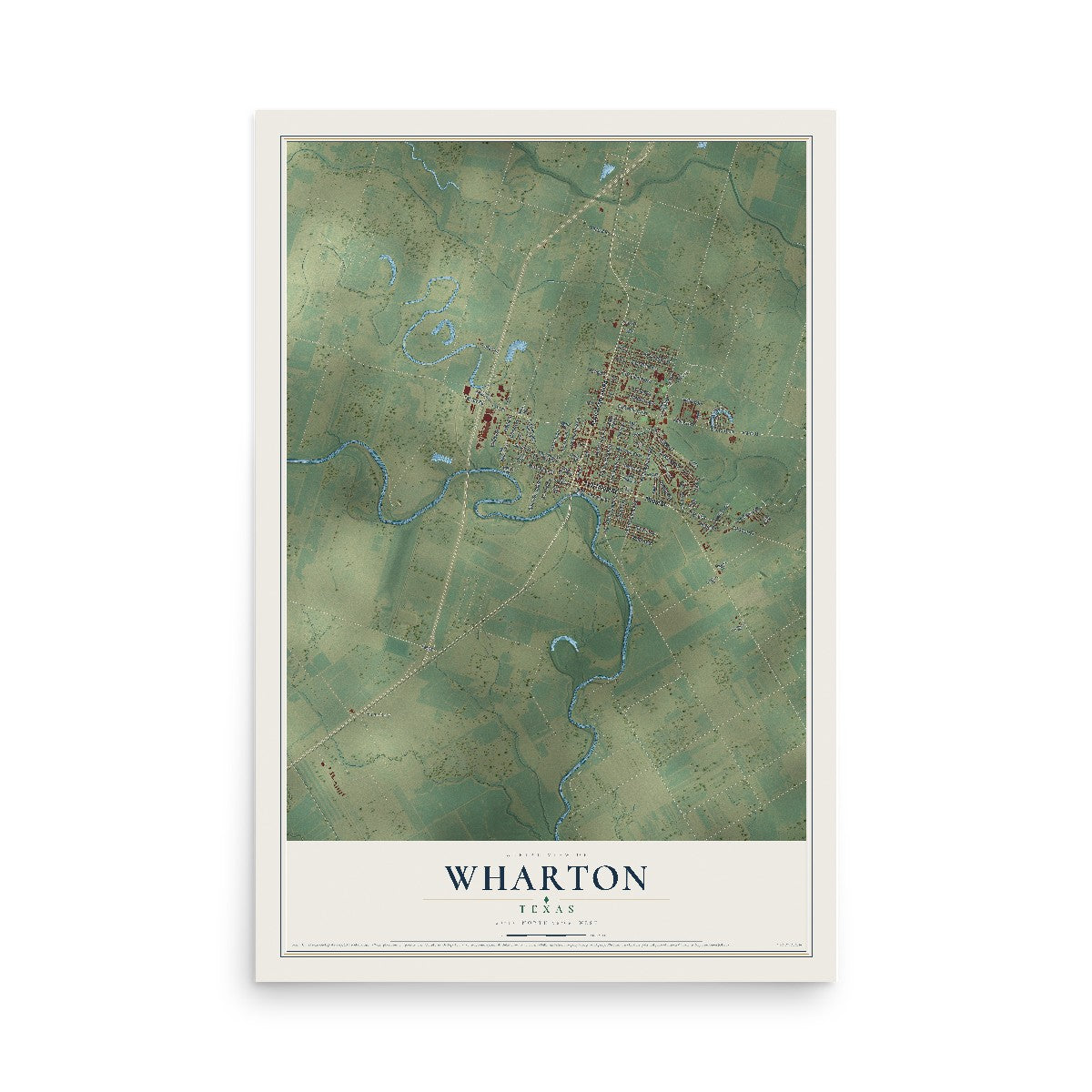 Map of Wharton, Texas, 12 x 18 inch unframed archival matte print