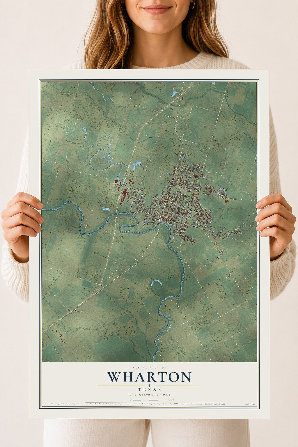 Map of Wharton, Texas, 18 x 24 inch unframed archival matte print