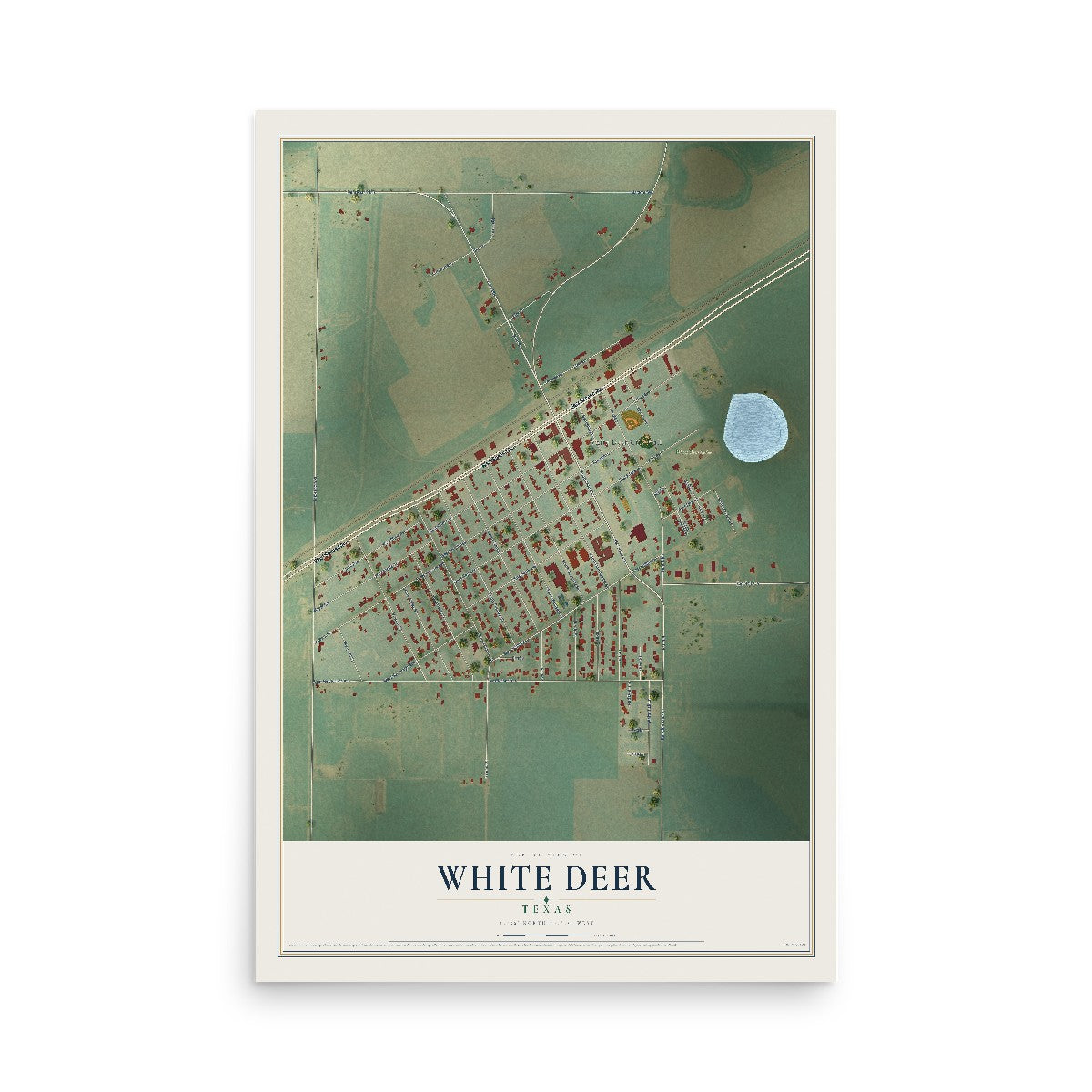Map of White Deer, Texas, 12 x 18 inch unframed archival matte print