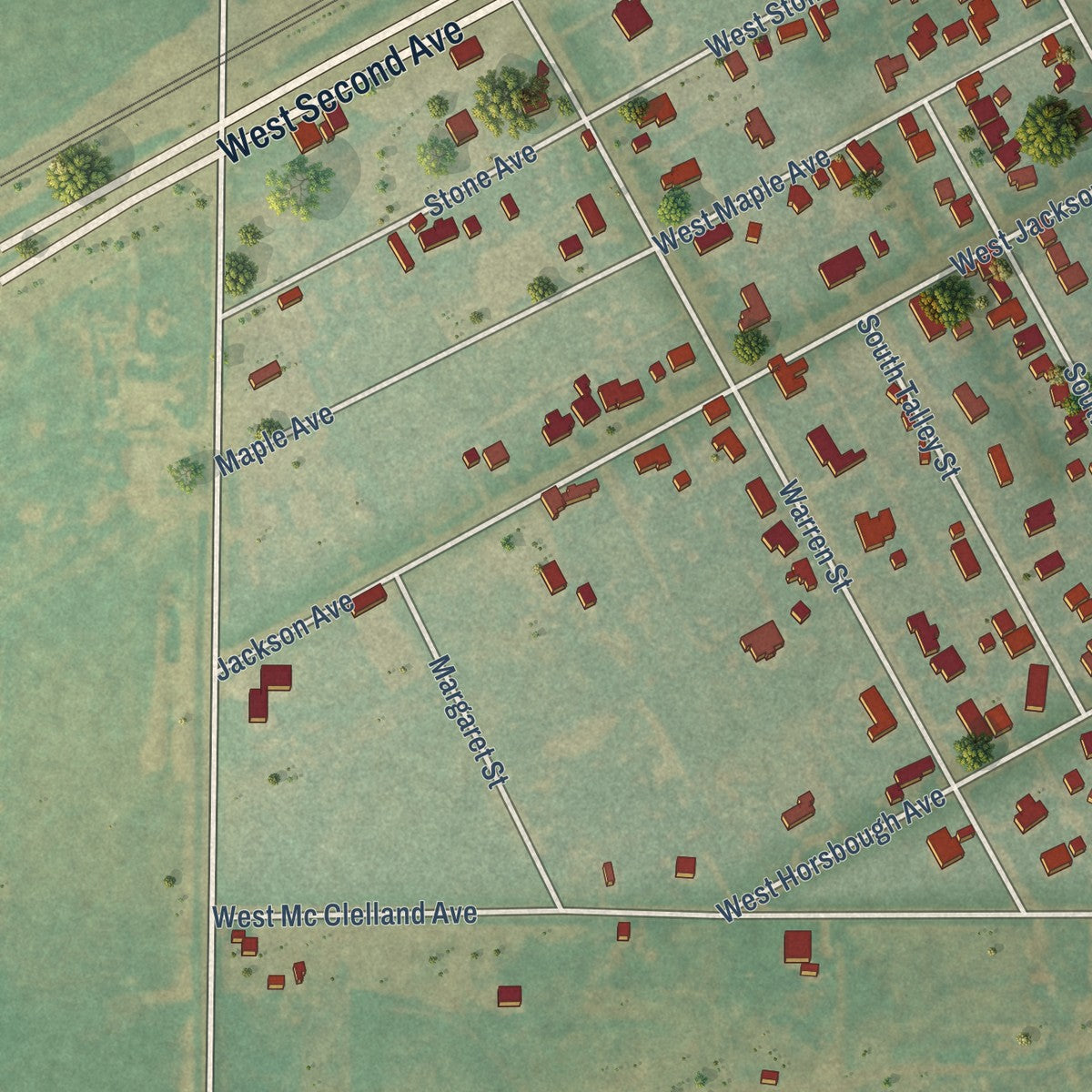 Second close-up of the map of White Deer, Texas print showing more streets and buildings