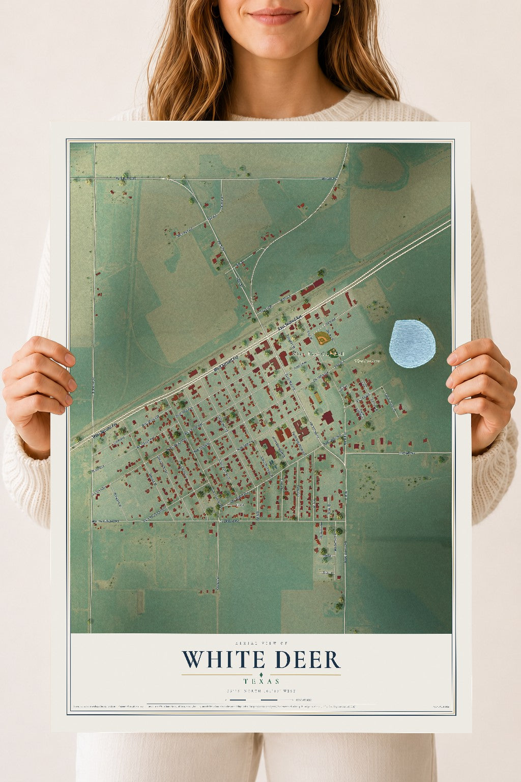 Map of White Deer, Texas, 18 x 24 inch unframed archival matte print
