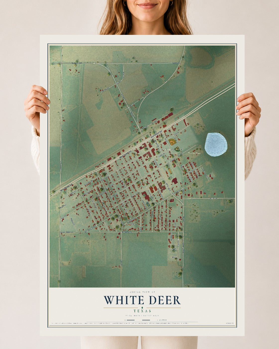 Map of White Deer, Texas, 24 x 36 inch unframed archival matte print