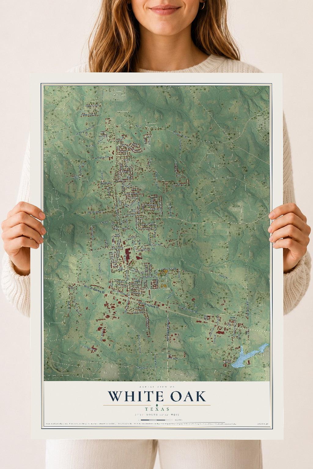 Map of White Oak, Texas, 18 x 24 inch unframed archival matte print