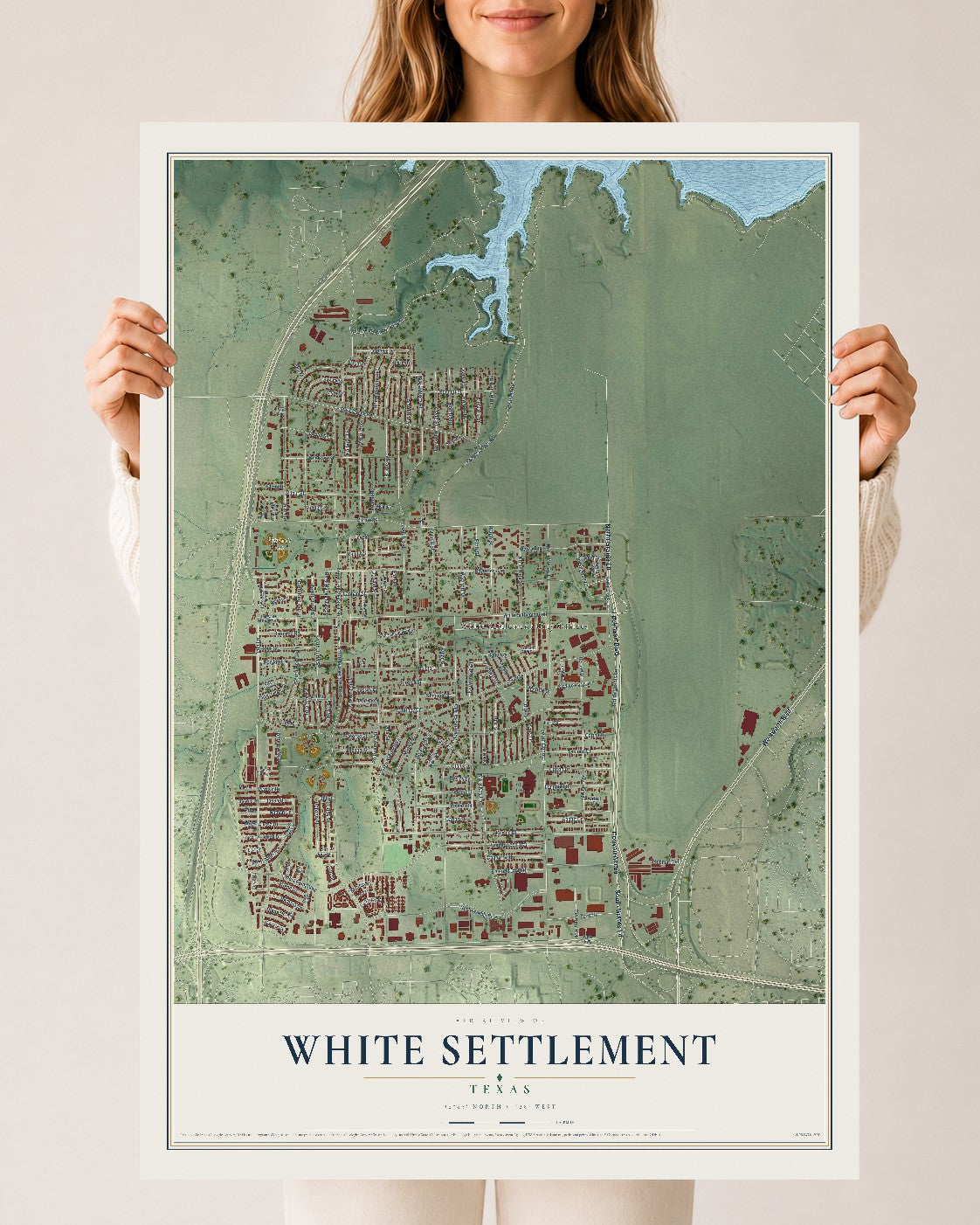Map of White Settlement, Texas, 24 x 36 inch unframed archival matte print