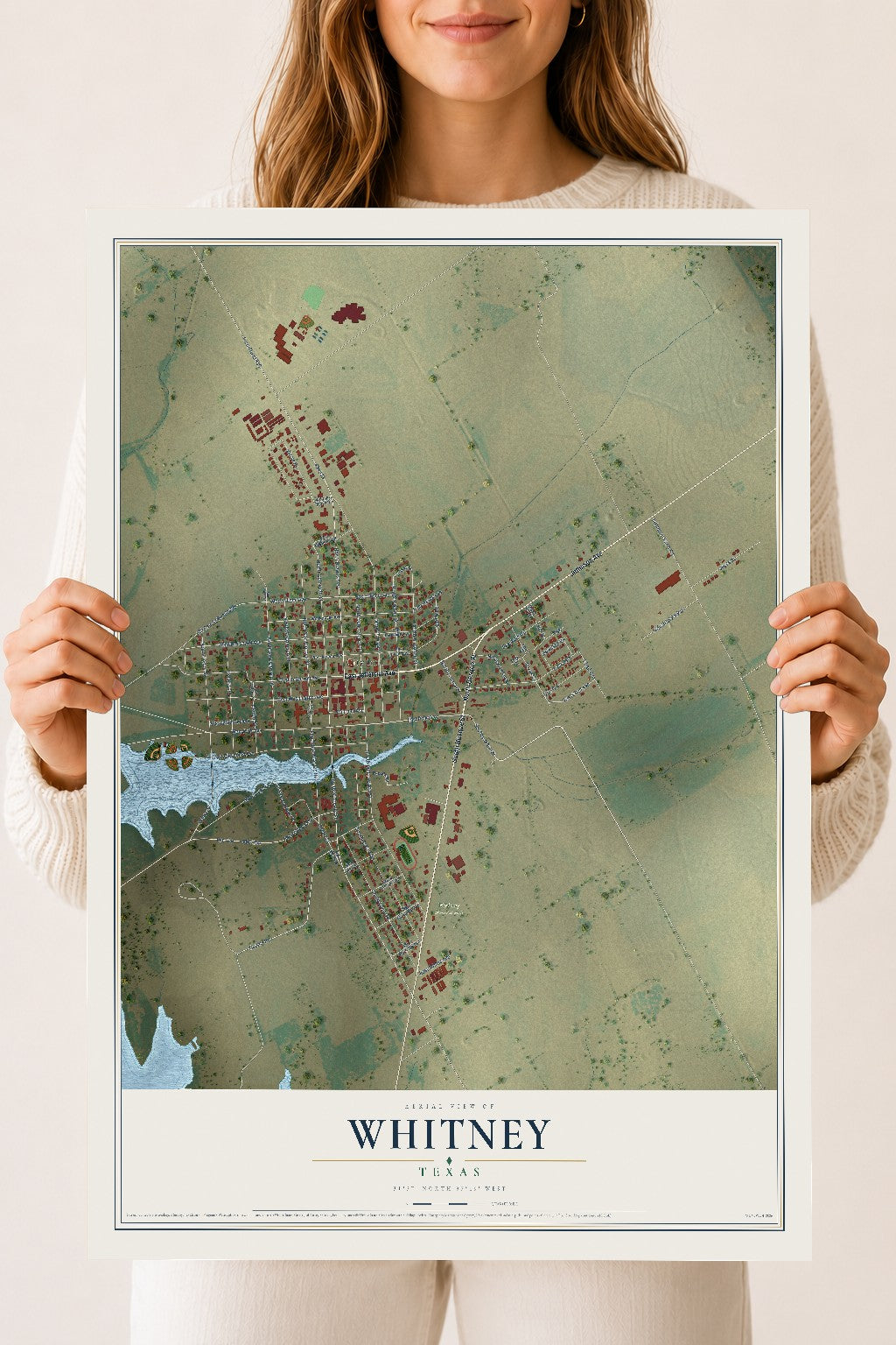 Map of Whitney, Texas, 18 x 24 inch unframed archival matte print