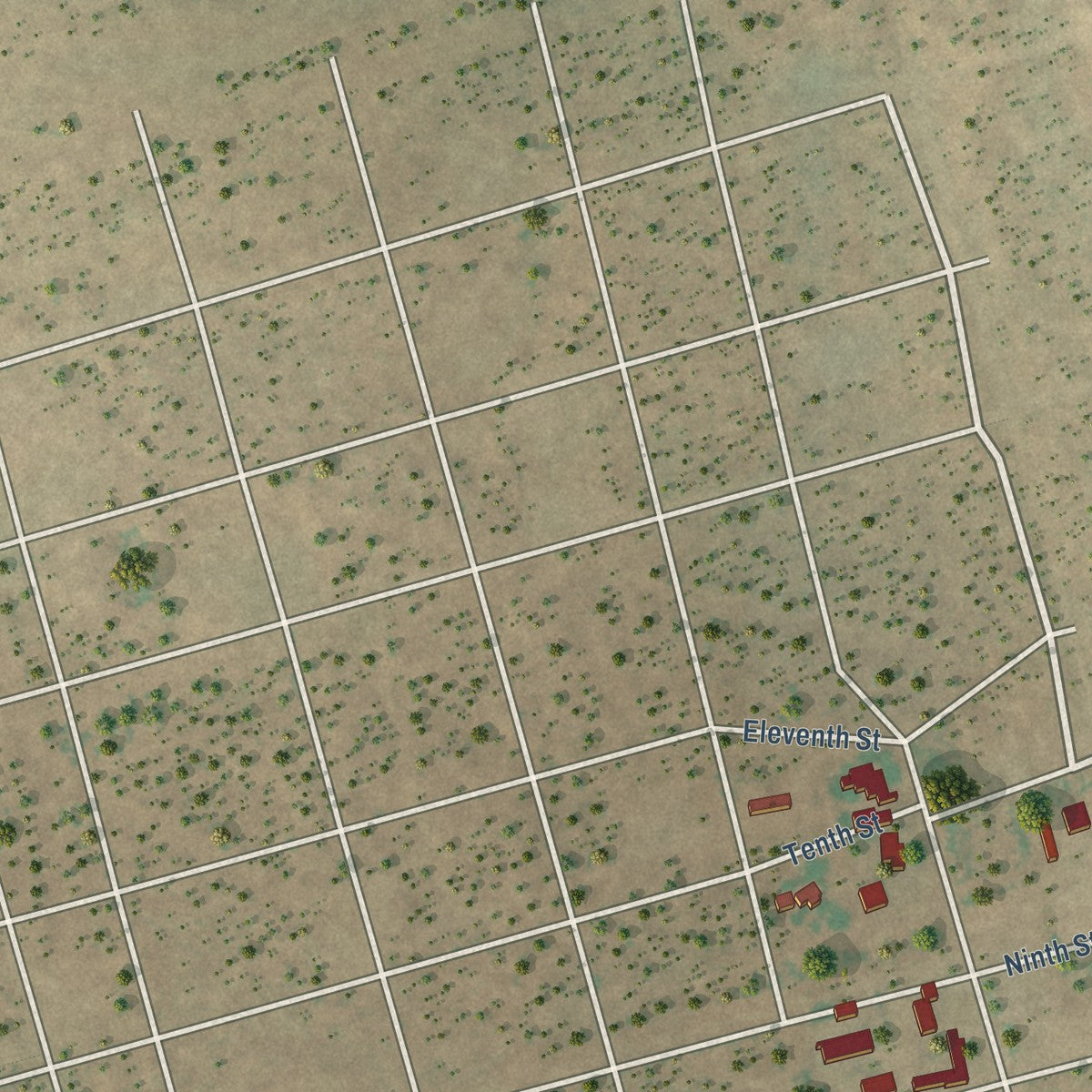 Second close-up of the map of Wickett, Texas print showing more streets and buildings