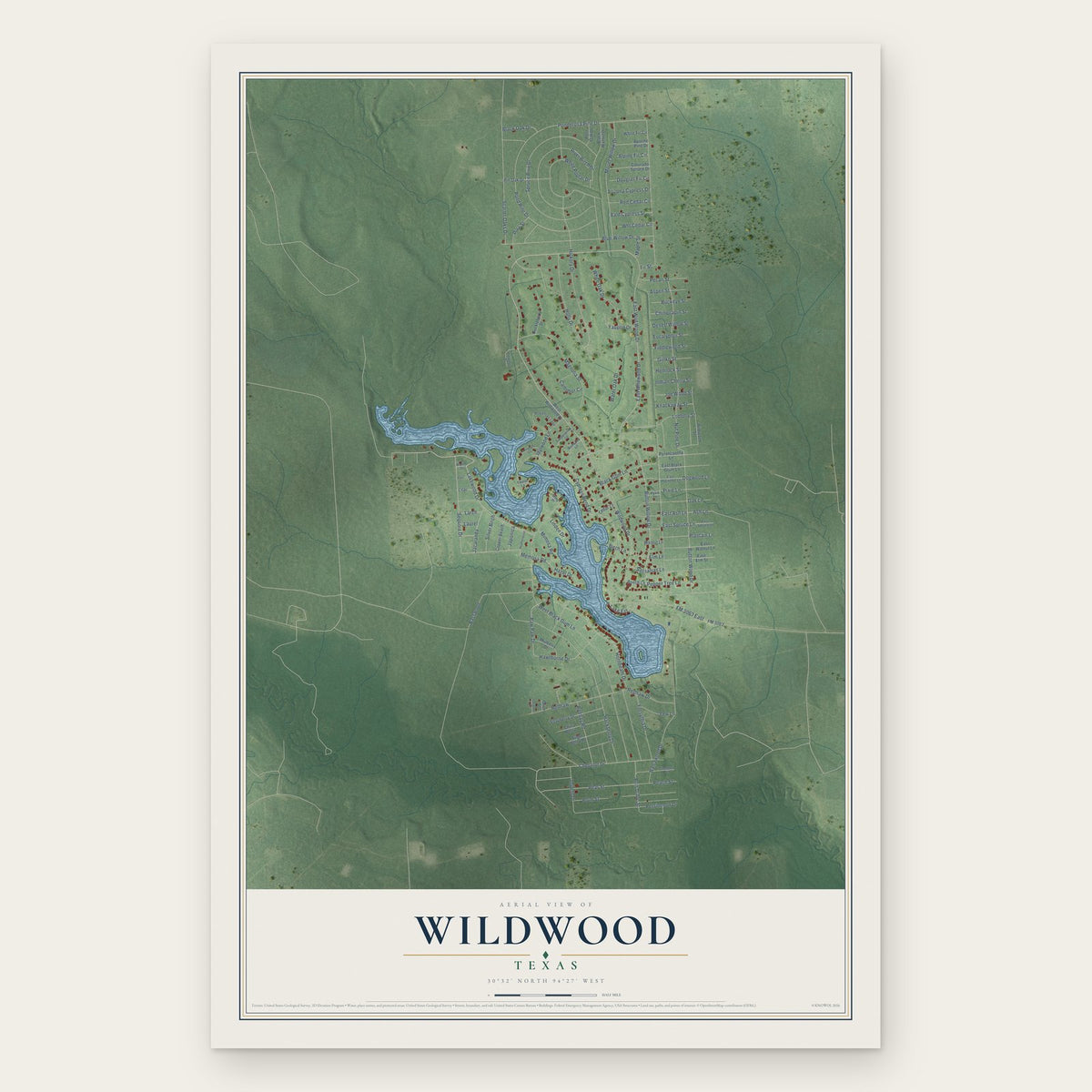 Wildwood, Texas map print, the full design