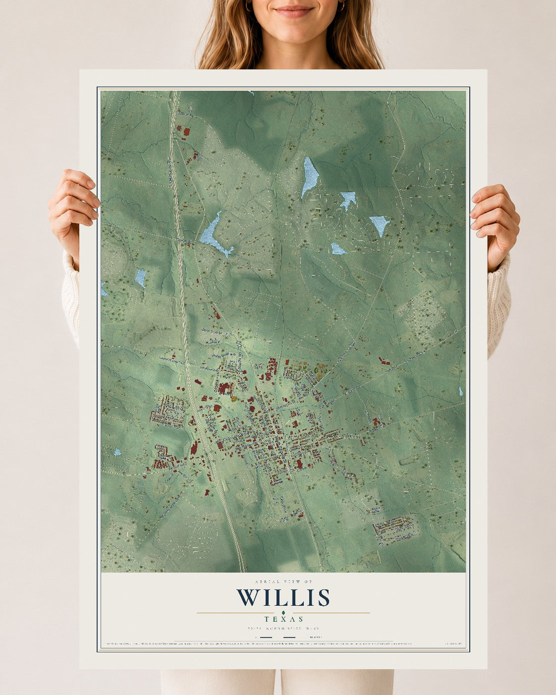 Map of Willis, Texas, 24 x 36 inch unframed archival matte print