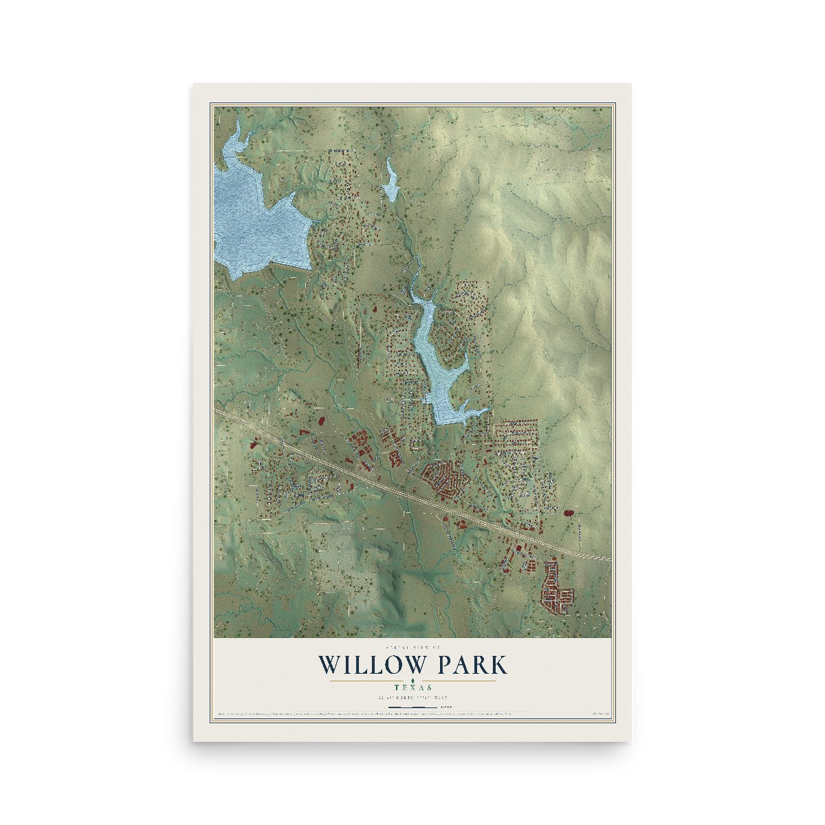 Map of Willow Park, Texas, 12 x 18 inch unframed archival matte print
