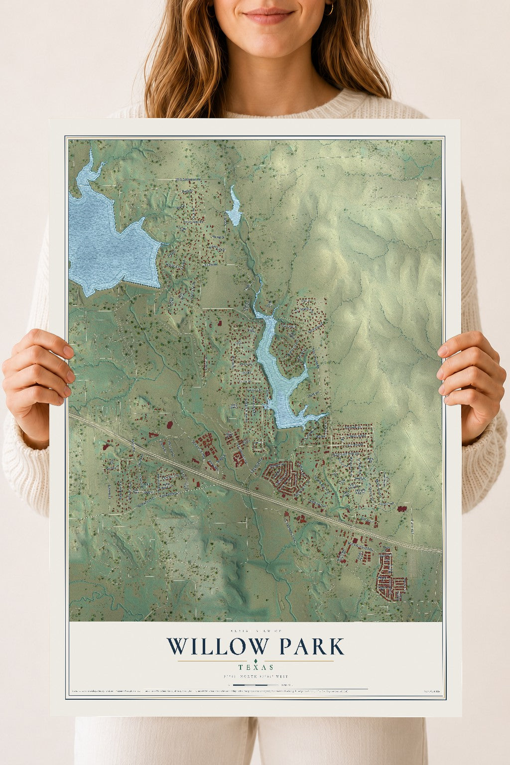 Map of Willow Park, Texas, 18 x 24 inch unframed archival matte print
