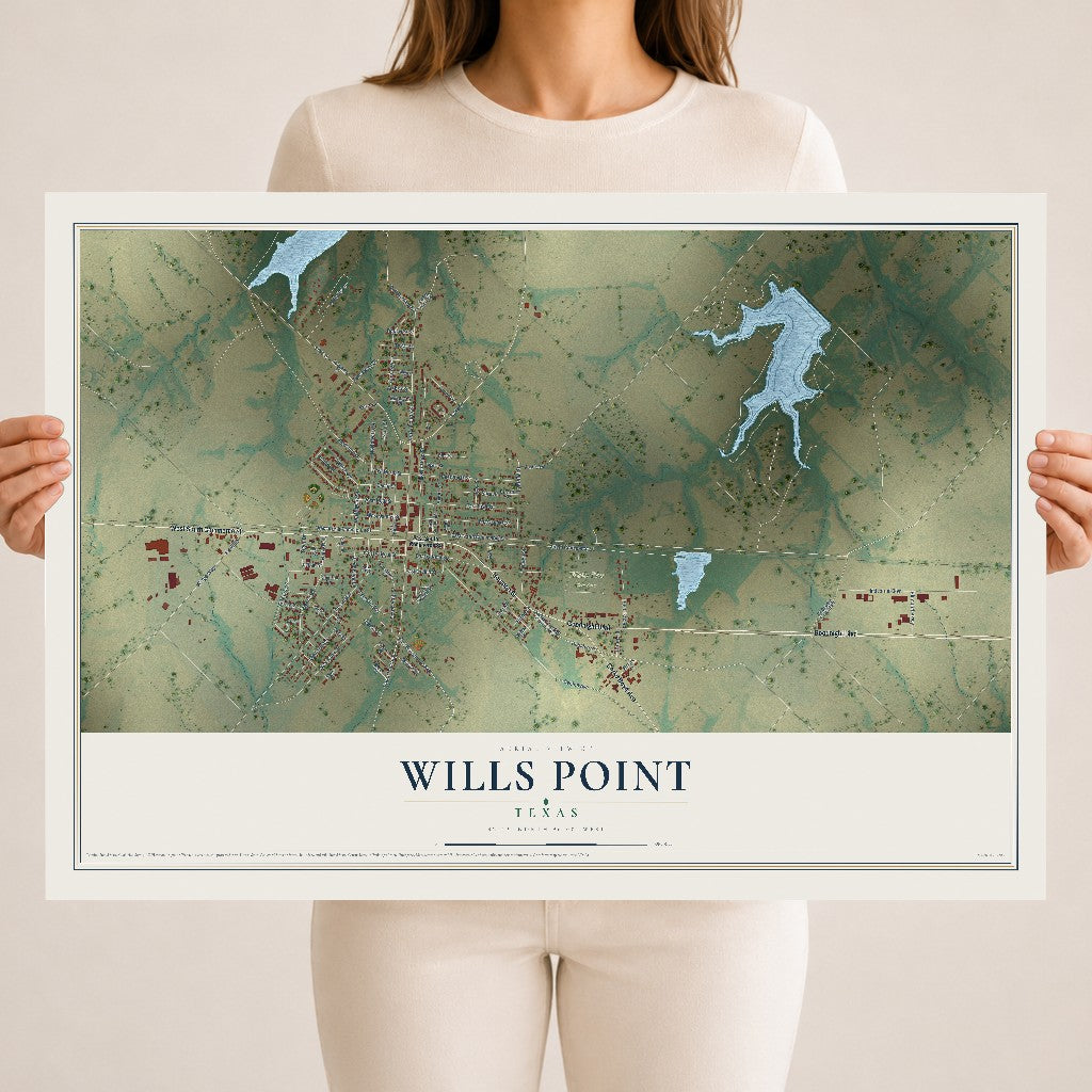 Map of Wills Point, Texas, 18 x 24 inch unframed archival matte print