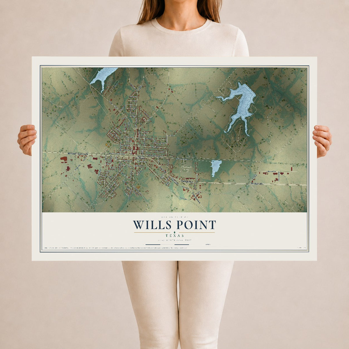 Map of Wills Point, Texas, 24 x 36 inch unframed archival matte print