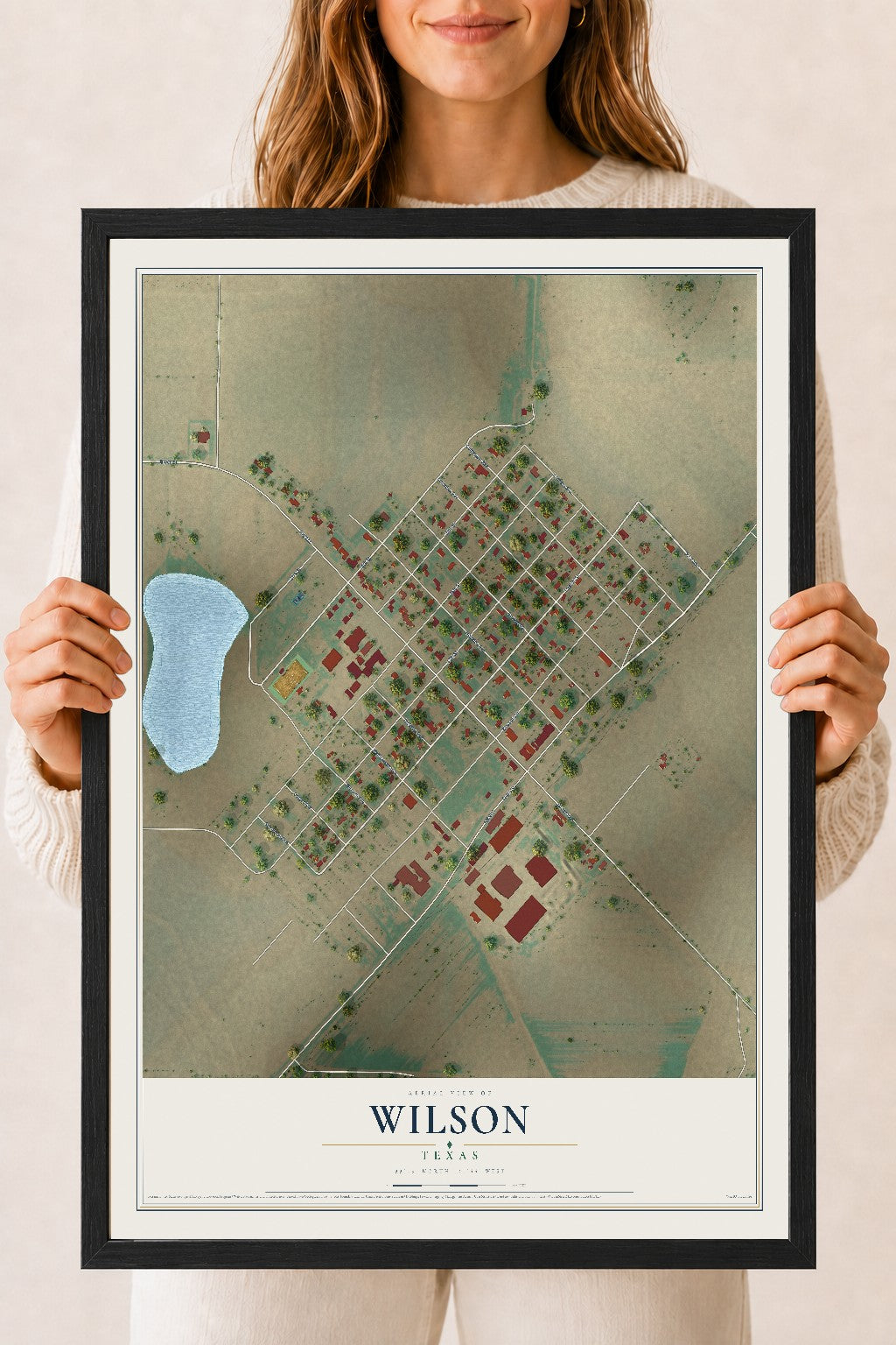 Map of Wilson, Texas, 18 x 24 inch print in a black wood frame