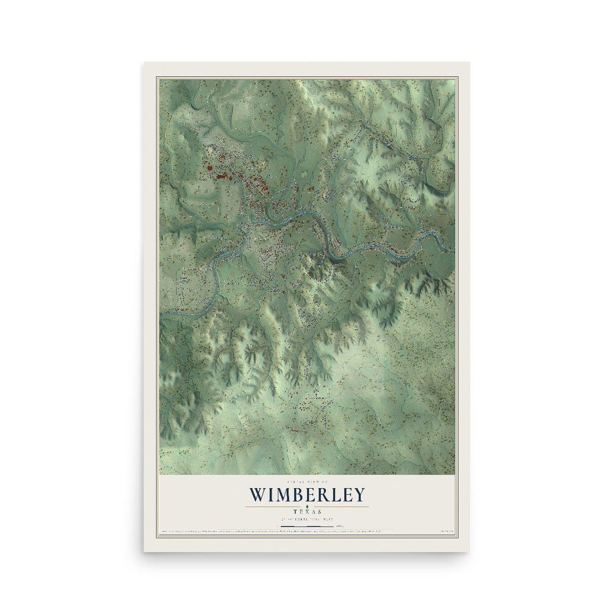Map of Wimberley, Texas, 12 x 18 inch unframed archival matte print
