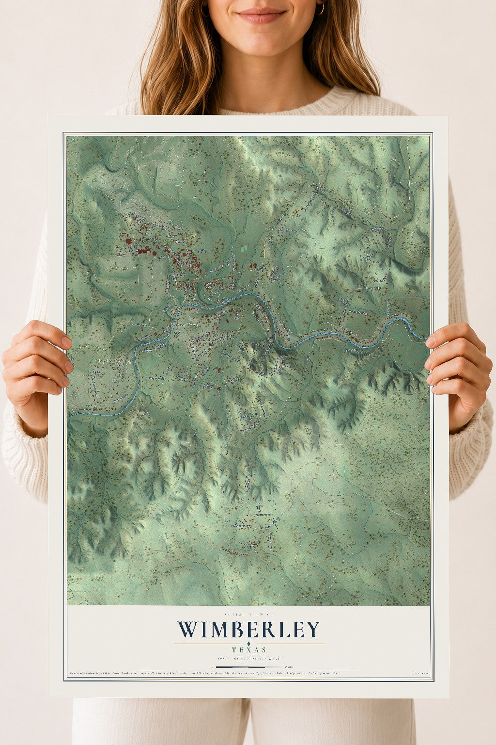 Map of Wimberley, Texas, 18 x 24 inch unframed archival matte print
