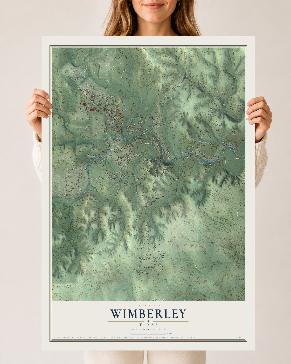 Map of Wimberley, Texas, 24 x 36 inch unframed archival matte print