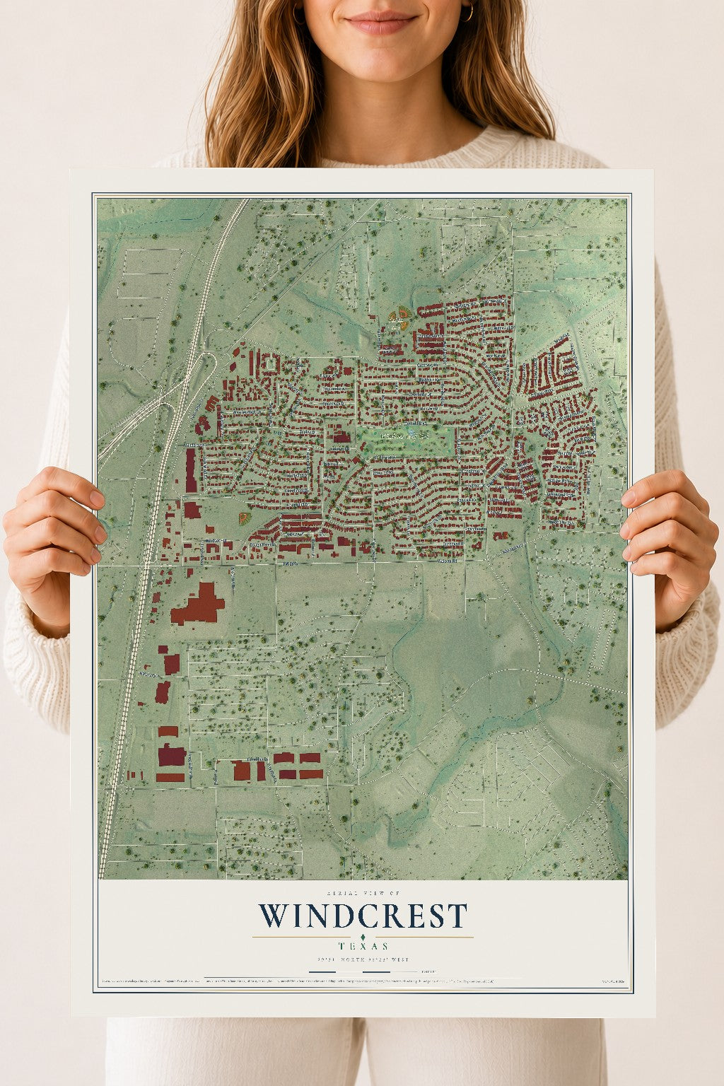 Map of Windcrest, Texas, 18 x 24 inch unframed archival matte print