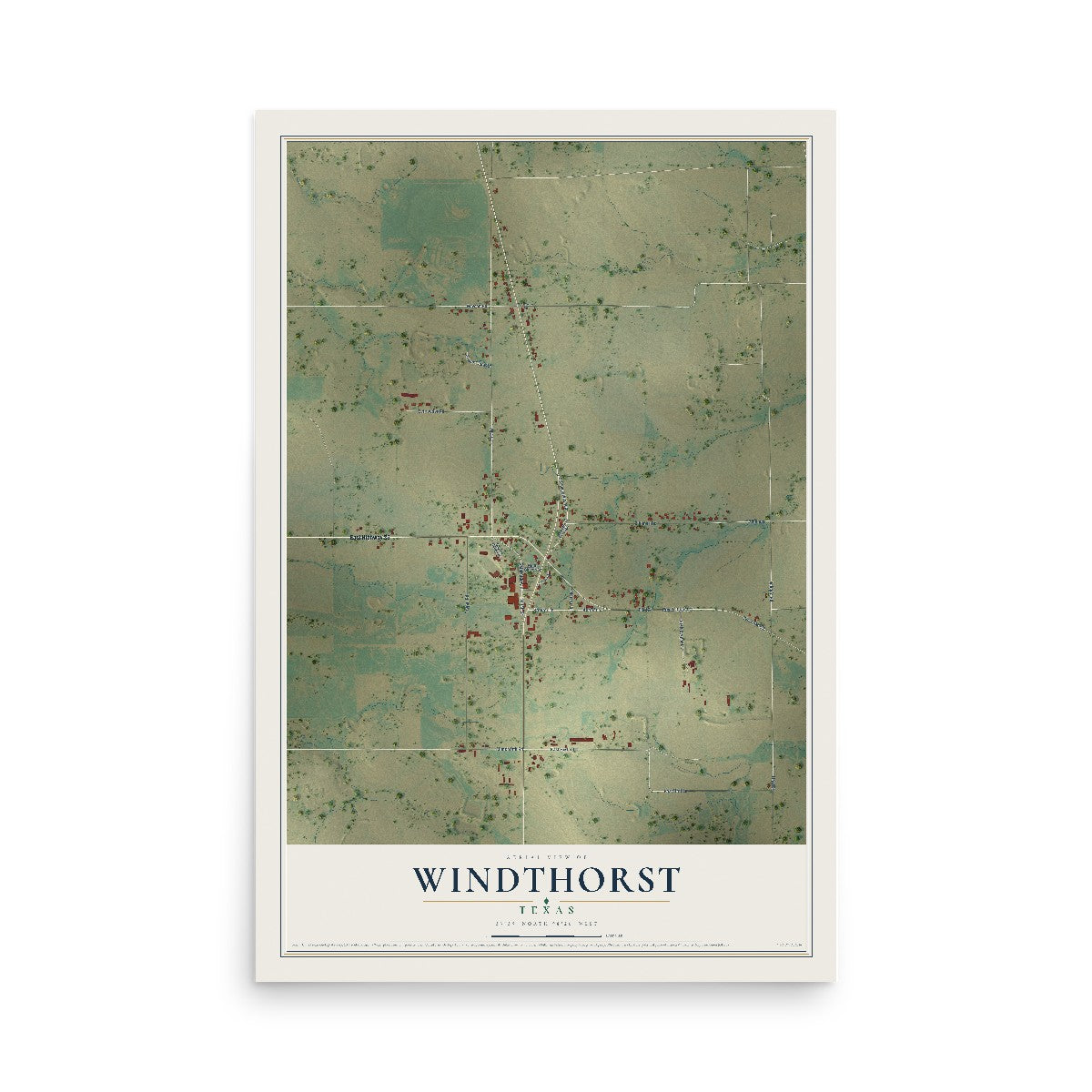 Map of Windthorst, Texas, 12 x 18 inch unframed archival matte print