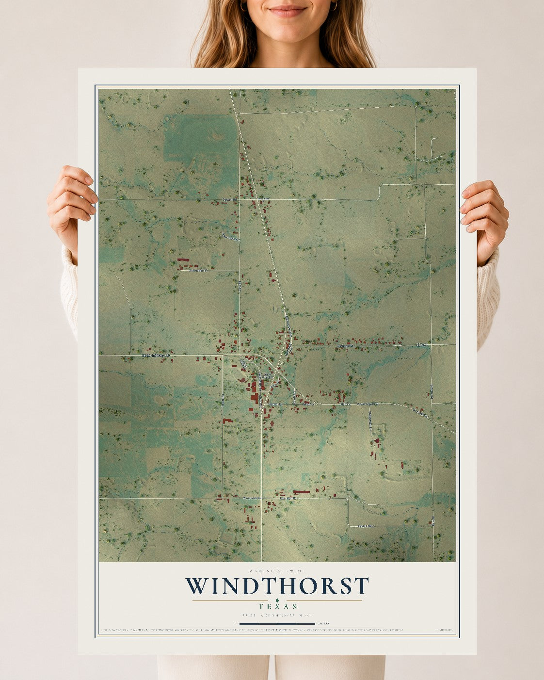 Map of Windthorst, Texas, 24 x 36 inch unframed archival matte print