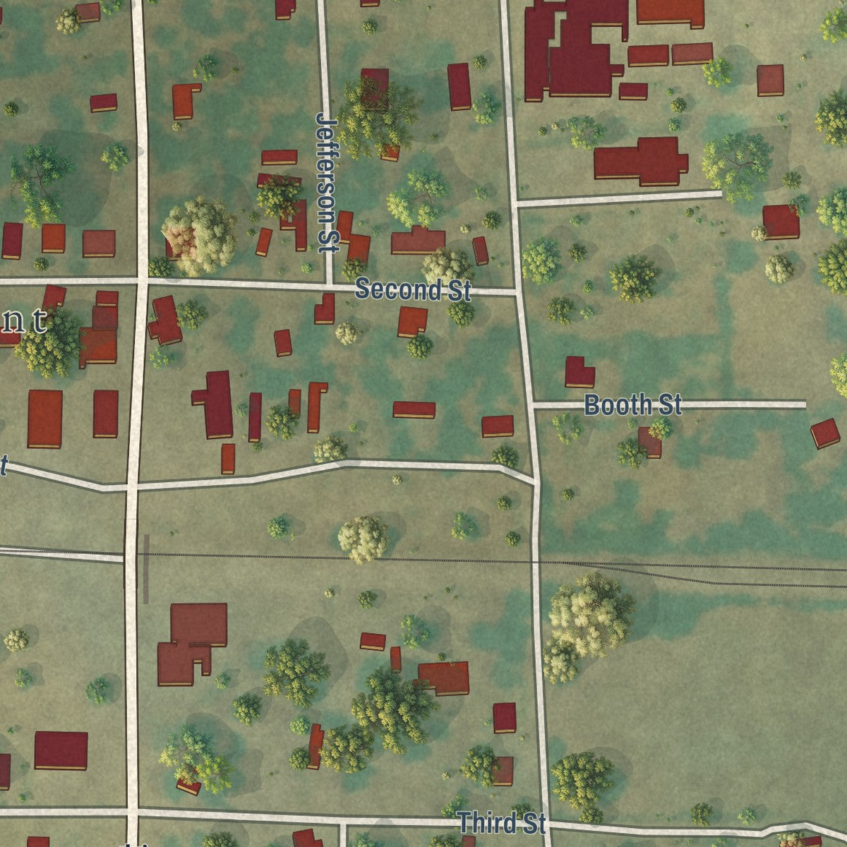 Second close-up of the map of Winfield, Texas print showing more streets and buildings